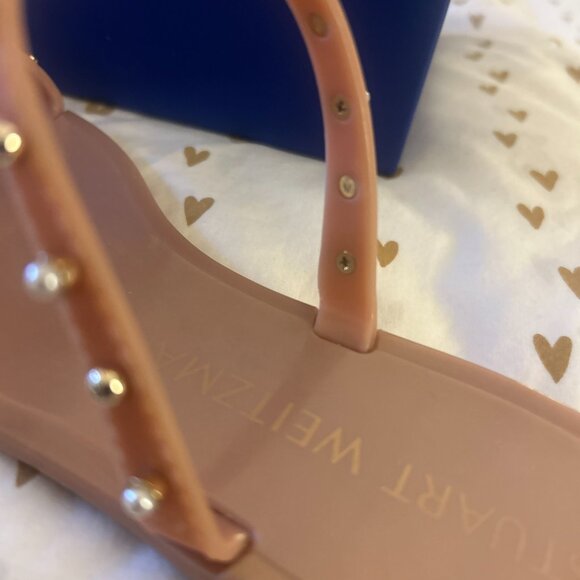 Stuart Weitzman Pearl and Gem Studded Jelly Flat Sandals - Nude - Picture 5 of 7